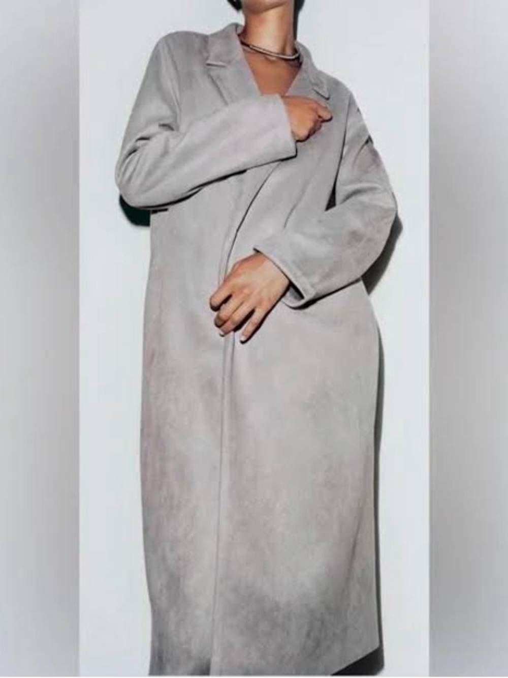 Zara Faux Suede Coat Size XL Light Grey